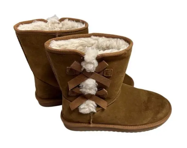 KOOLABURRA Women’s Suede Tan Bow Boots Faux Fur Lined Size 7