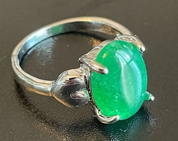 S925 silver green jade heart ring size 9