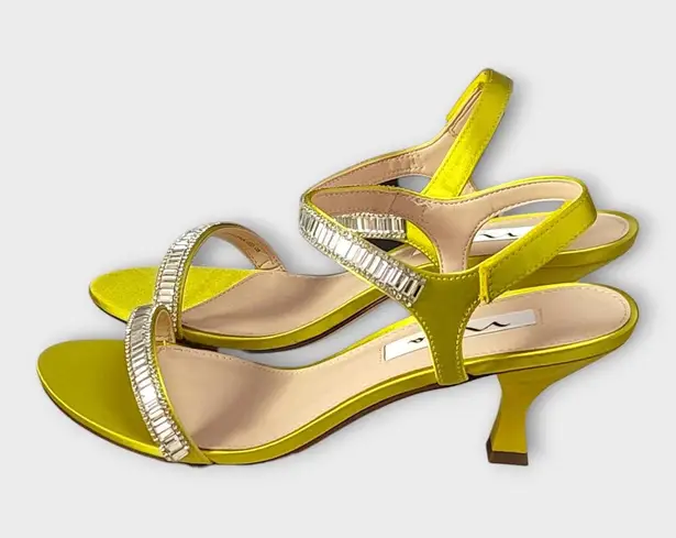 NinaNiara Womens Zest Crystal Satin Low Kitten Heels Beaded Sandal Size 8M NEW