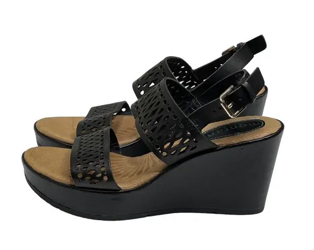 Montana West new Montana ☀︎︎ Artisan Laser Cut Platform Wedge Heel Sandals ☀︎︎ Black Leather