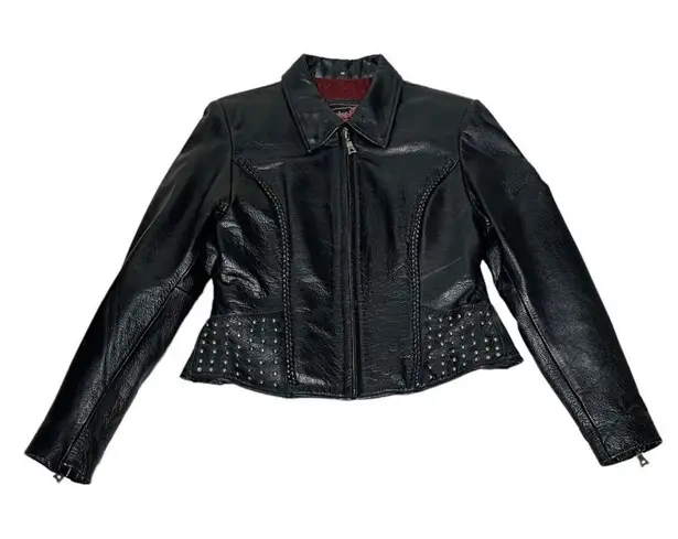 FLYING BIKES Oakwood Black Leather Moto Jacket Motorcycle Womens Size Medium