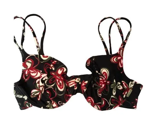 Anita Beach Secret underwire floral pinup rockabilly bikini top Black Size 12