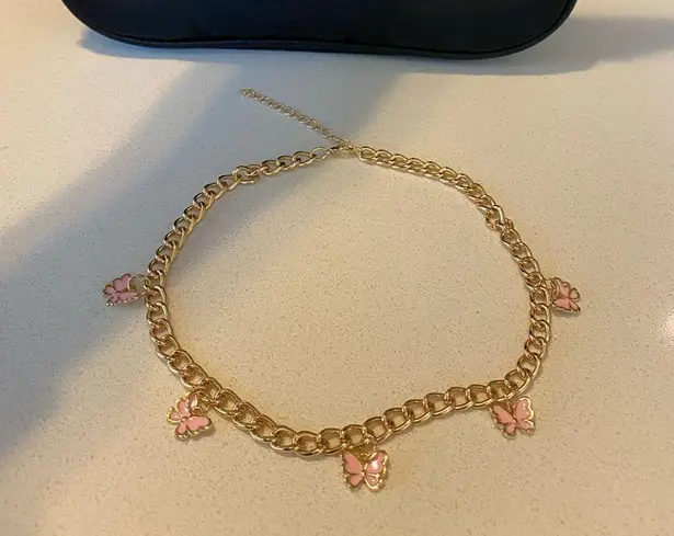 Princess Polly Butterfly charm gold chain choker necklace pink 🦋💖