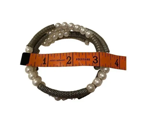 Vintage Bracelet Gold Tone White Faux Pearl Beads Wrap Cuff