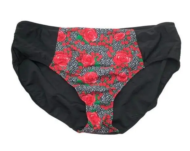 Marilyn Monroe Bikini Bottom High Waist Color Block Red Roses Black XL