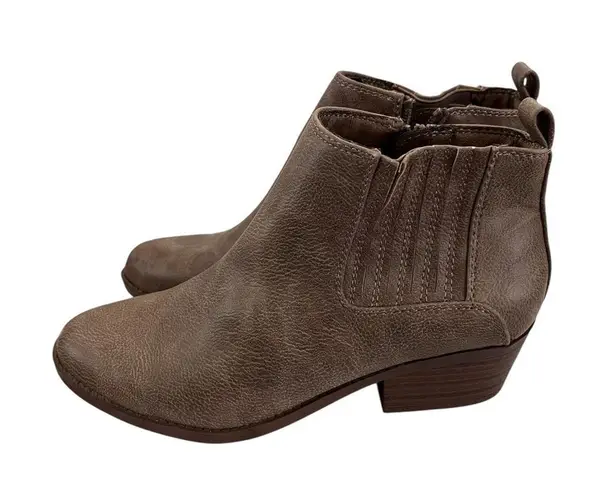 kim rogers Western Ankle Boots Low Heel Side Zip Taupe L