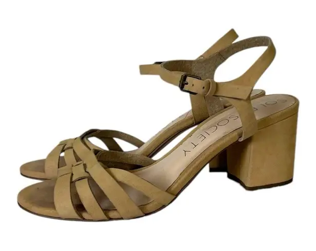 Sole Society Sandals Paulina Nubuck Block Heels Natural Tan Women’s Size 7.5M