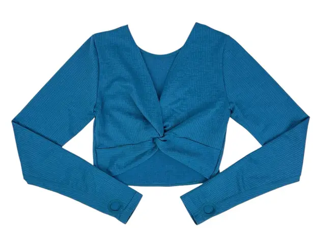 JoyLab Turquoise Blue Marl Long Sleeve Cropped Fit Seamless Tee Top Size Medium