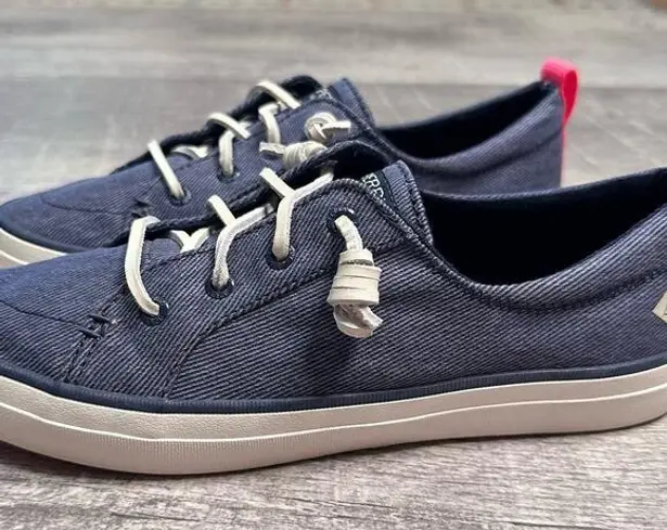 Sperry  Crest Vibe Twill Sneaker Womens 7.5 Washed Navy Coastal Slip On Shoe