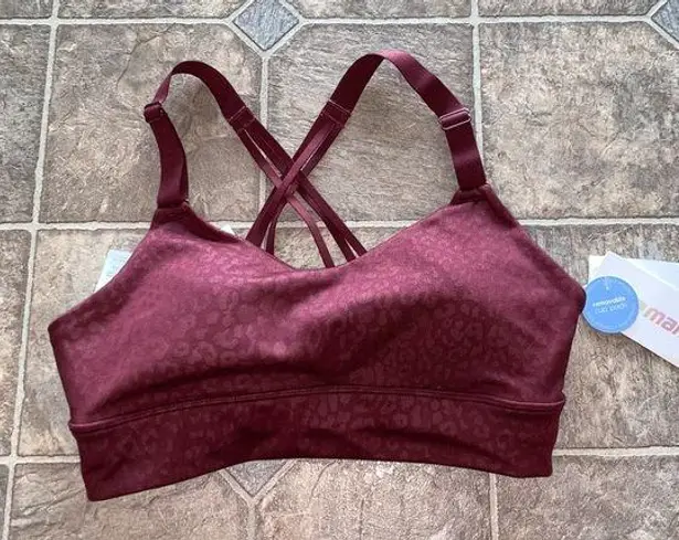 NEW Marika Padded Sports Bra Strappy, Adjustable, NWT Maroon Leopard Print