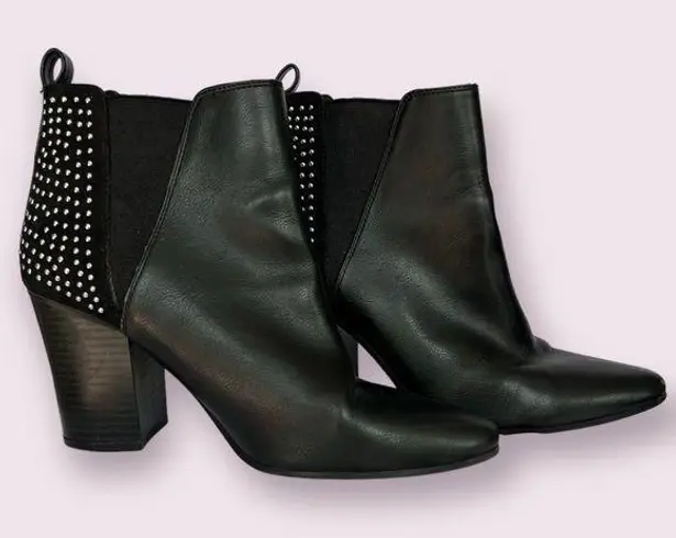 Black Faux Leather Studded Ankle Booties Size 8