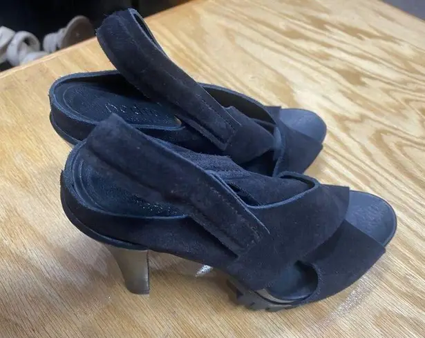 Pedro Garcia Yuval Slingback Sandals Women's 6.5 Black Suede Peep Toe Preppy S57