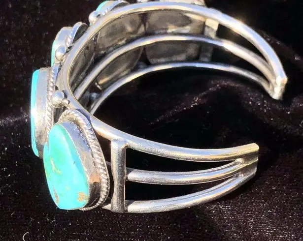 VINTAGE NAVAJO NATURAL TURQUOISE & STERLING SILVER CUFF BRACELET Blue