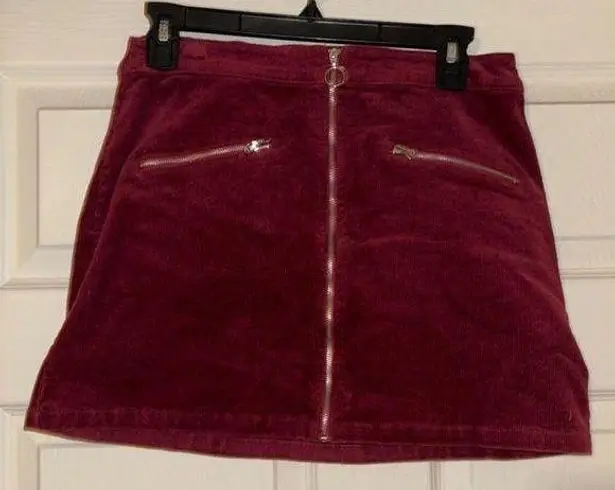 Small maroon corduroy mini skirt