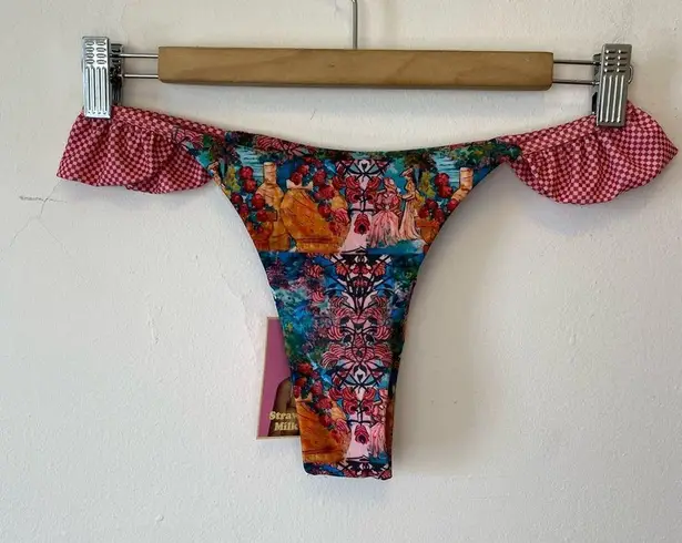 Strawberry Milk Mob NEW Garden Print Ruffled Cheeky Bikini Bottoms Red Small
