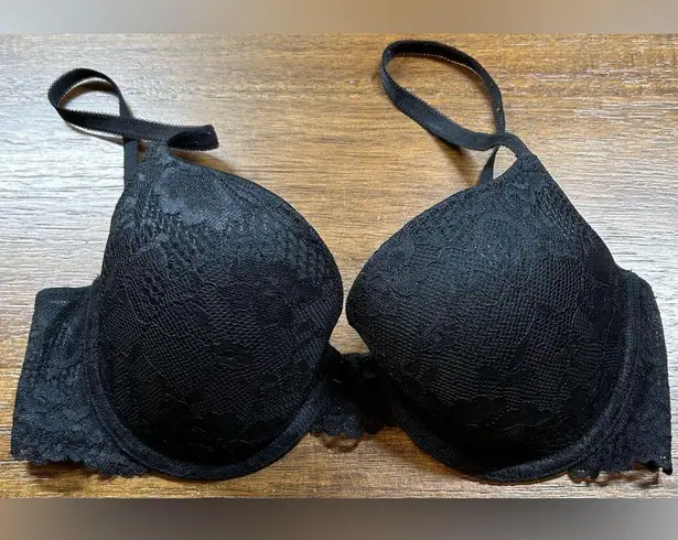 Savage X Fenty 32D Black Lace Padded Push Up Underwire Back Closure Bra