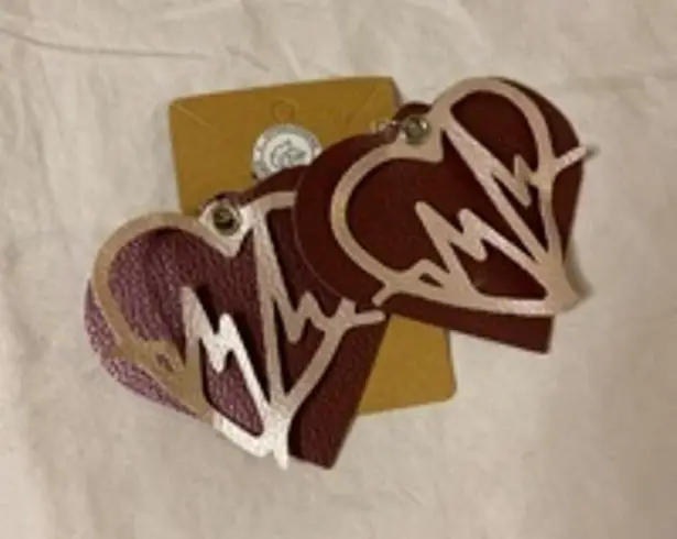 Handmade Faux Leather Burgundy Pink Heart and Beat Women's Earrings