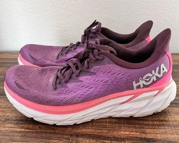 Hoka  Womens Size 10.5 B Wide Clifton 8 Purple White Running Shoes Sneakers Gym