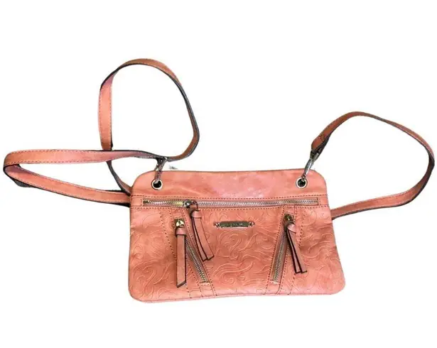 Nicole Miller Coral Crossbody Bag with Embossed Design Pink