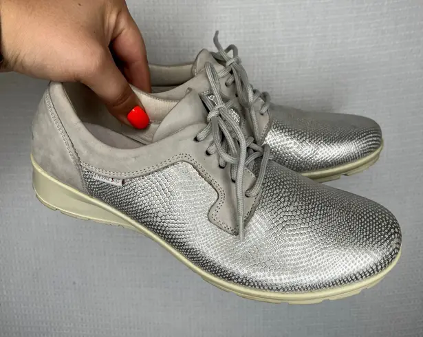 Enval Soft Metallic Silver Leather Oxford Comfort Shoes Made in Italy Size 9