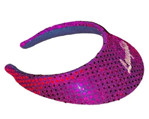 Vintage Y2K 2000s Sparkly Sequin Laughlin Nevada Embroidered Visor Hat Purple