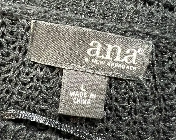 a.n.a  Womens Sweater Pullover Short Sleeve Loose Knit Crochet Summer Black Large