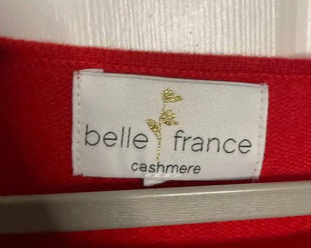 Belle France Sweater Long Sleeve 100% Cashmere Lettuce Hem Pullover Red Medium