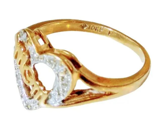 10KP (PLUM) Solid Yellow Gold Womens Diamond Heart Mom 4.5 Ring 2.2 Grams