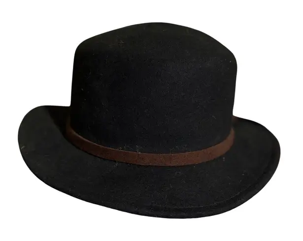 Black Wool Fedora Hat Brown Suede Band Bow Accent