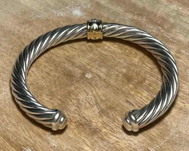 David Yurman Cable Station Bracelet Sterling 18K Yellow Gold & Pavé Diamonds