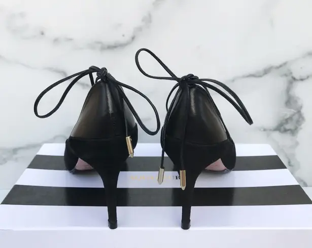 Aquazzura Fellini women’s leather-trimmed black suede pointed-toe pumps IT 37