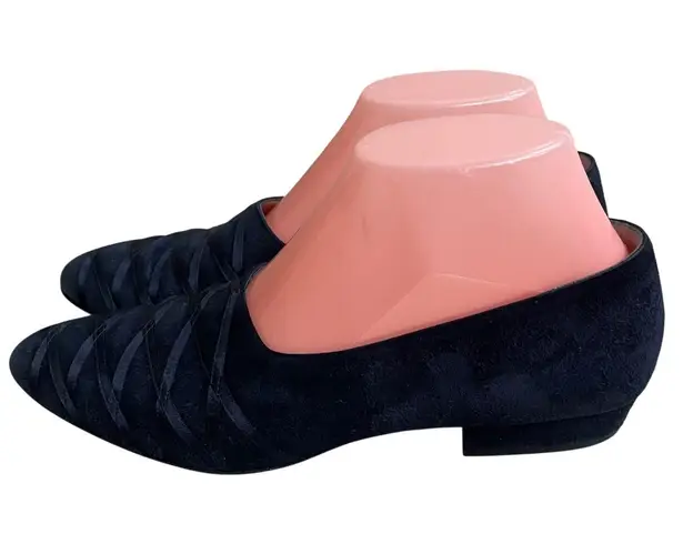 Bally Justine Sz 8Suede Pointed Toe Flats Women's Dress Shoes Low Heel blur Black