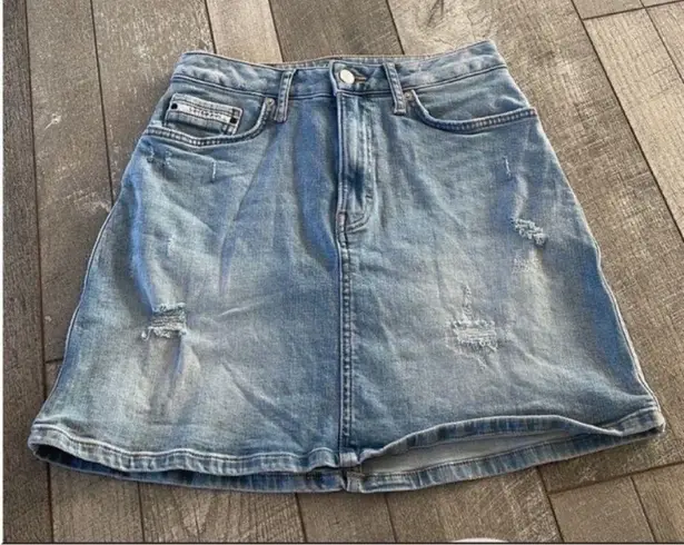 Calvin Klein Size 27 Distressed Y2K 90s Denim Skirt