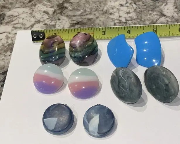 Lot Of 5 Colorful Pierced Costume Earrings Plastic Blue Purple Etc