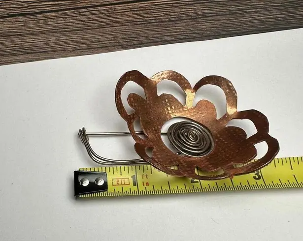 Handcrafted Two Tone Metal Flower Brooch Pin Copper & Silver Tone