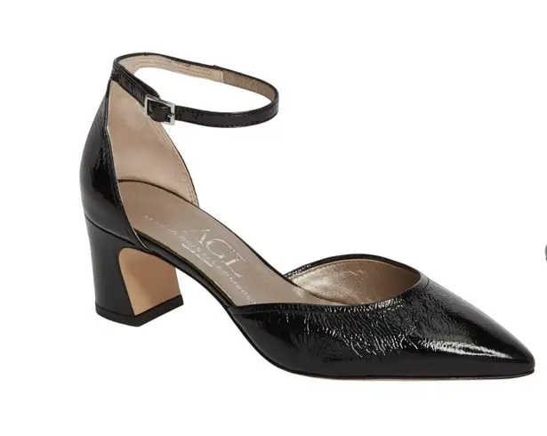 AGL Attilio Giusti Leombruni Black patent Ankle Strap Pointed Toe Pumps 6.5