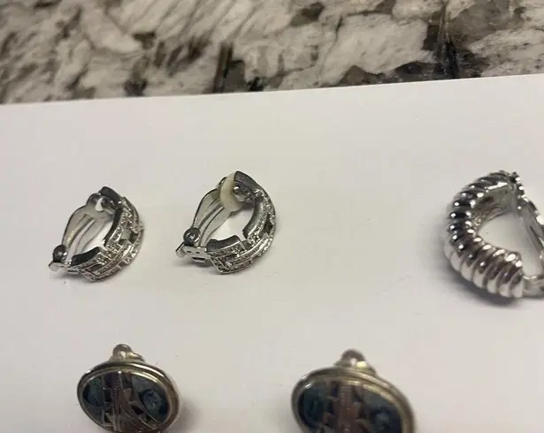 Lot Of 3 Silver Tone Costume Earrings Screw On Clip