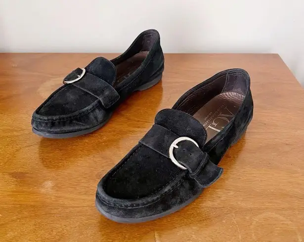 AGL • Buckle Flat loafer moccasin slip on black suede leather driving moc Size 9