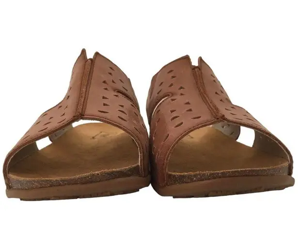 Propet Fionna Leather Cork Laser Cut Slides Sandal Womens Brown 7