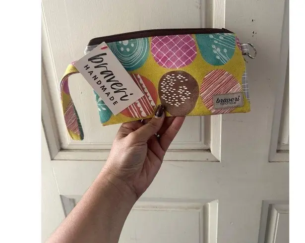 Braveri NWT Handmade Made In Hawaii Art Deco Wristlet Key Fob Pouch One Size Yellow