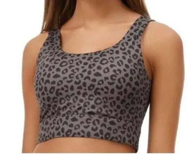 ALL FENIX Leopard Black Grey Sports Bra Back Cutout No Padding Medium Anthro Gray