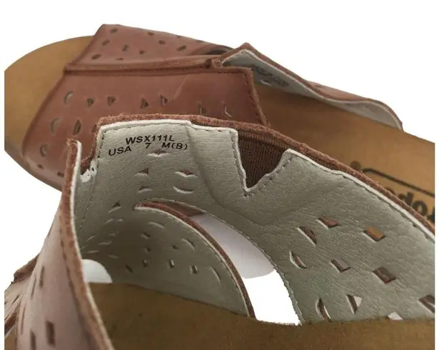 Propet Fionna Leather Cork Laser Cut Slides Sandal Womens Brown 7