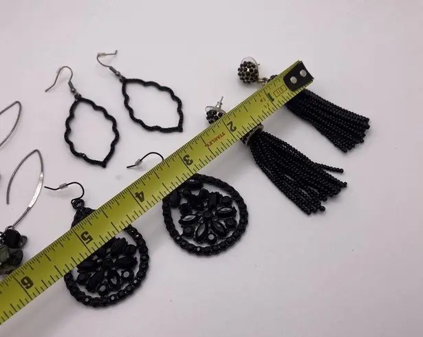 Black Bead Lot Of 4 Dangle Drop Costume Earrings Pierced Mix / Rhinestone Mix