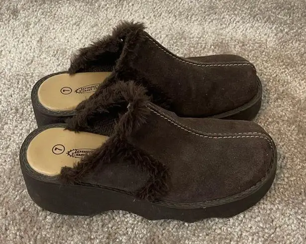 Lower East Side  Vintage 90s Leather Suede And Faux Fur Chunky Platform Clogs