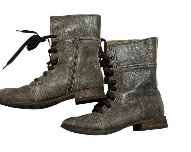 Caterpillar CAT  Women's Combat Lace Up Faux Fur Lined Leather Boot Gray sz 10