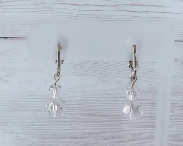 Vintage Clip On Earrings Clear Bead Duo Dangle Silver