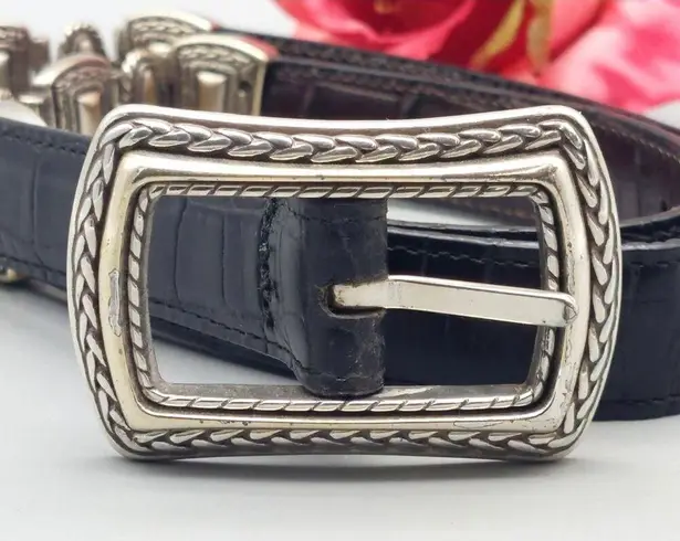 Black & Two Tone Silver & Gold Faux Croc Leather Western Belt Size M Cowgirl