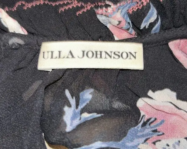 Ulla Johnson Luisa Silk Georgette Dress Noir Black Pink Floral Asymmetric Size 2