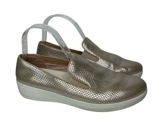 FitFlop Gold Metallic Slip-On sneakers shoes 8.5 reptile snake print