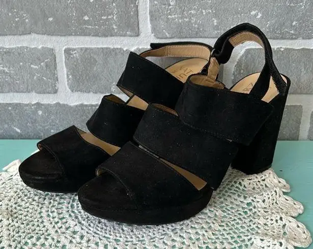 Naturalizer  FREEMA Womens Black Faux Suede Block Heel Platform Sandals Sz. 7.5